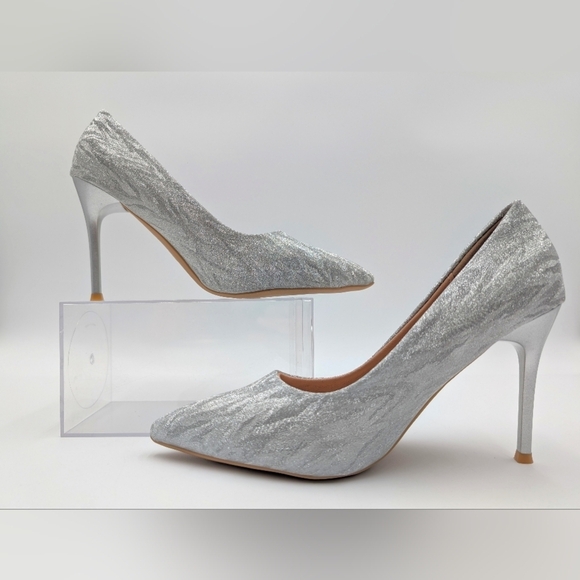 Nanbein Zou Silver Microfiber Leather Stiletto Elegant Heels Women US 9 EU 42 - Picture 4 of 14